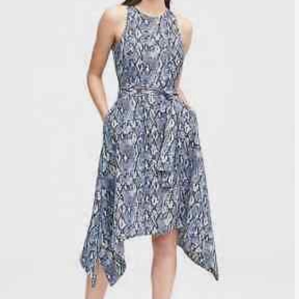 Banana Republic Blue Snake Handkerchief  Dress 2 NWT